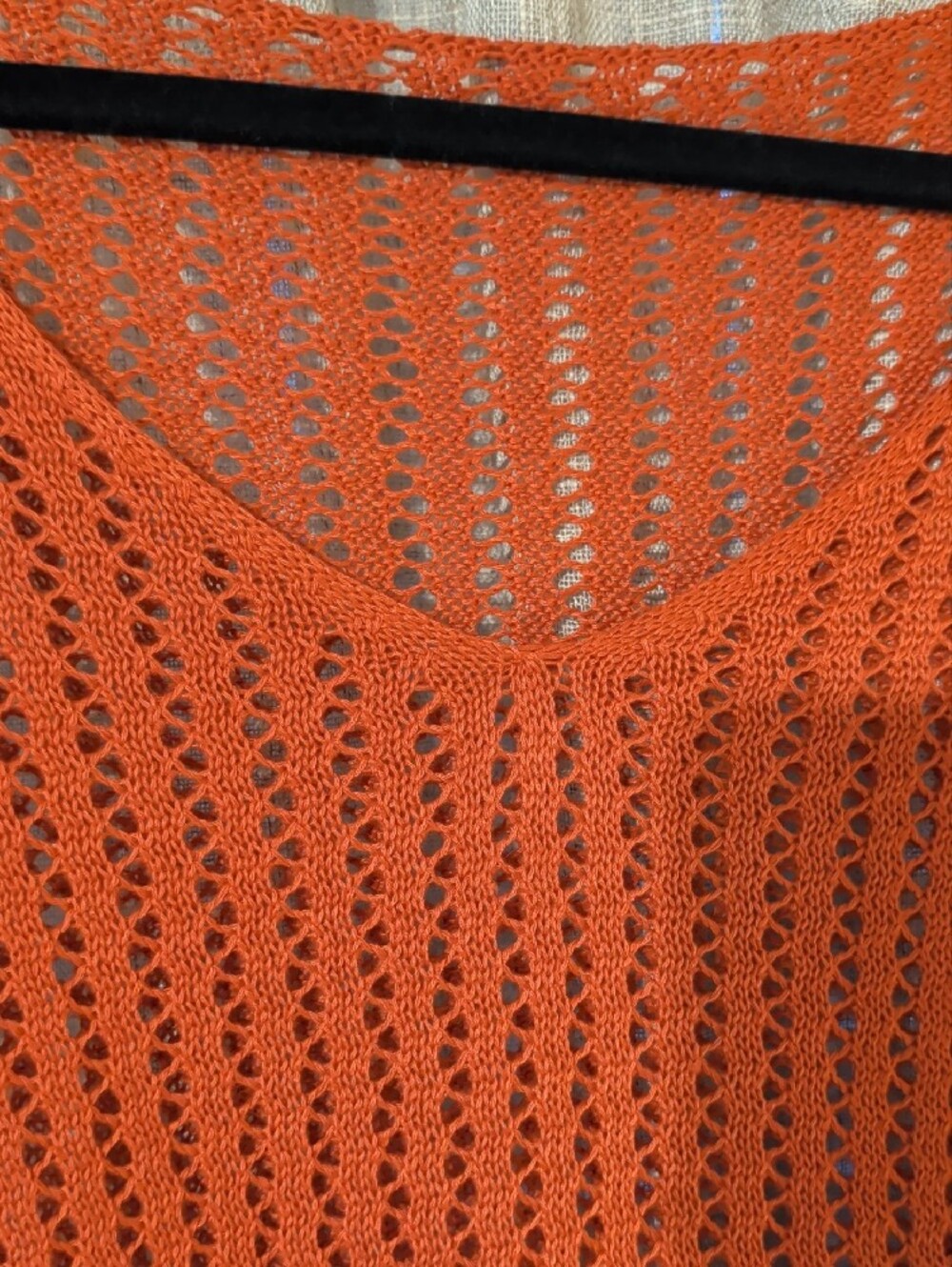 Open-Knit V-Neck Sweater - Rust Orange - Picture 2 of 6